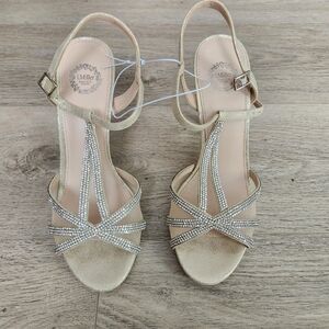 I. Miller Ramona Gold Heels Embellished Womens 8.5 Strap Open Toe Evening Event